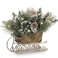 Discount 10 in. Glittery Bristle Pine Sleigh with LED Lights Centerpieces