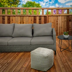 Discount 16 in. Gray Hand Woven Pouf Ottoman Patio Furniture