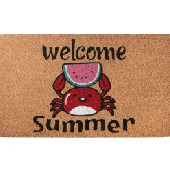 Clearance 30 in. Green Welcome Summer Crab and Watermelon Coir Doormat Home Rugs