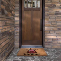 Clearance 30 in. Green Welcome Summer Crab and Watermelon Coir Doormat Home Rugs