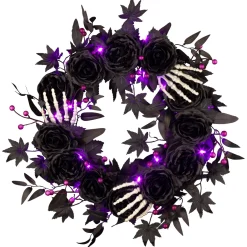 Sale 24 in. Halloween Bad to the Bone Wreath with LED Lights Wreaths