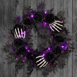 Sale 24 in. Halloween Bad to the Bone Wreath with LED Lights Wreaths