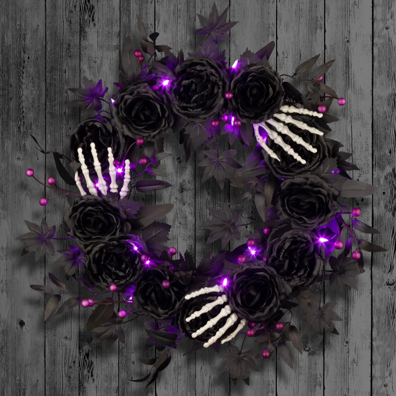 Sale 24 in. Halloween Bad to the Bone Wreath with LED Lights Wreaths