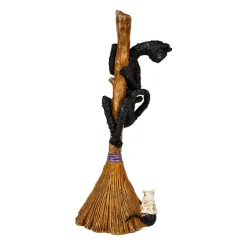 Outlet 21 in. Halloween Black Cat with a Broom Tabletop Decoration Indoor Decorations