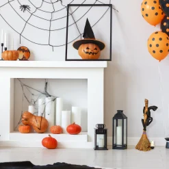 Outlet 21 in. Halloween Black Cat with a Broom Tabletop Decoration Indoor Decorations