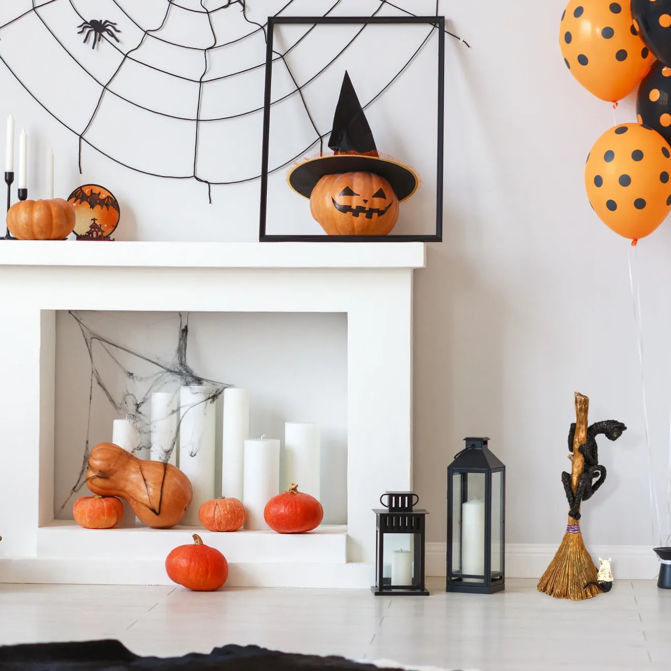Outlet 21 in. Halloween Black Cat with a Broom Tabletop Decoration Indoor Decorations
