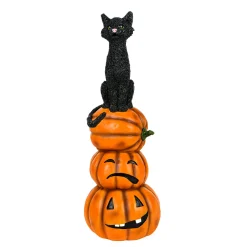Sale 32 in. Halloween Black Cat with Pumpkin Stack Tabletop Decoration Indoor Decorations