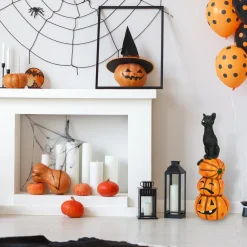 Sale 32 in. Halloween Black Cat with Pumpkin Stack Tabletop Decoration Indoor Decorations