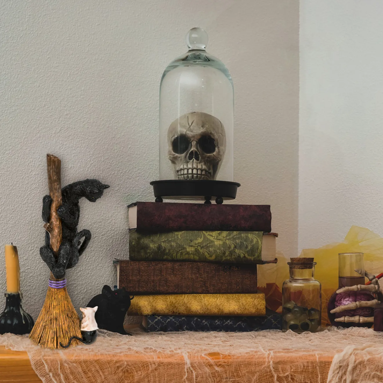 Clearance 13 in. Halloween Black Cat with a Broom Tabletop Decoration Indoor Decorations