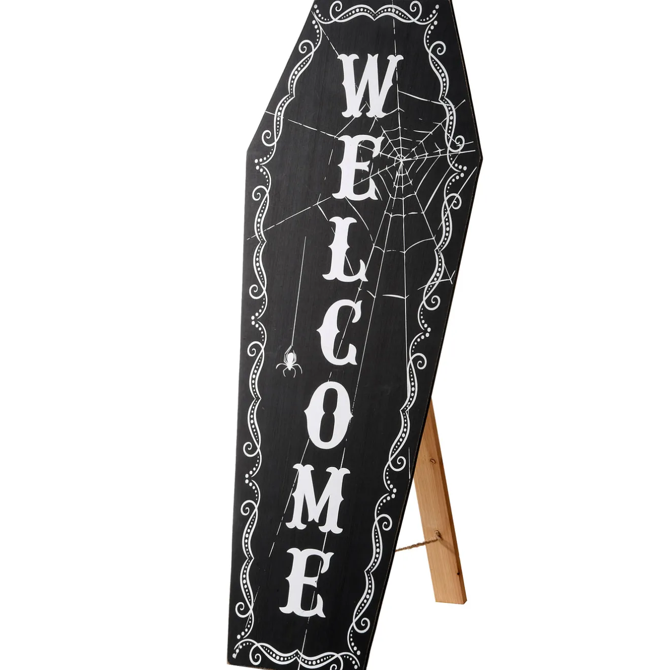 Sale 28 in. Halloween Black Coffin Welcome Standup Sign Decoration Sign Decorations