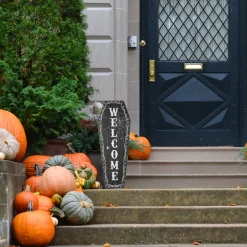 Sale 28 in. Halloween Black Coffin Welcome Standup Sign Decoration Sign Decorations