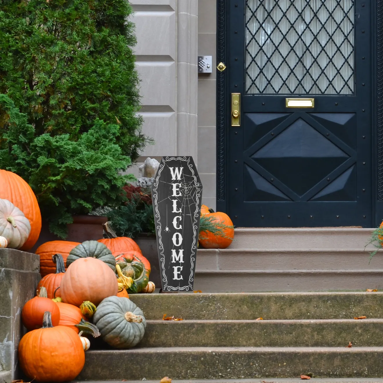 Sale 28 in. Halloween Black Coffin Welcome Standup Sign Decoration Sign Decorations
