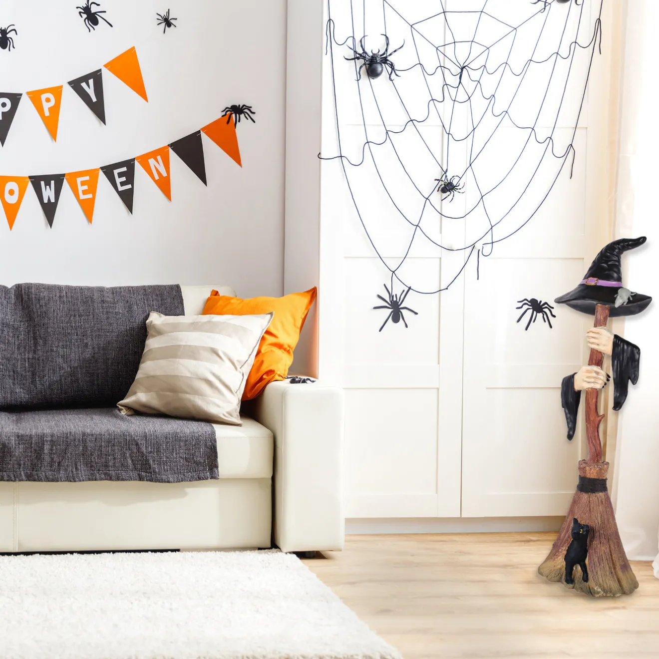 Outlet 48 in. Halloween Broom with Arms & Witch Hat Indoor Decorations