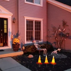 Discount 23 in. Halloween Candy Corn Witches Hats Garden Stake Lawn Decoration with LED Lights Outdoor Decorations