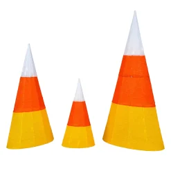 Sale 3 in. Halloween Candy Corn Cones Outdoor Lawn Decoration with LED Lights Outdoor Decorations