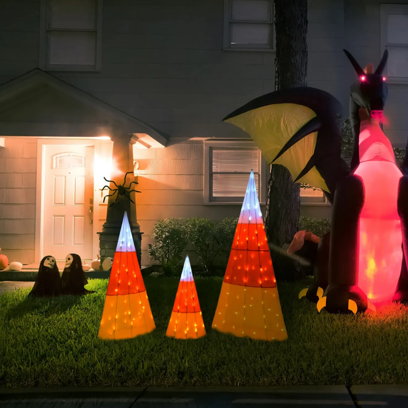 Sale 3 in. Halloween Candy Corn Cones Outdoor Lawn Decoration with LED Lights Outdoor Decorations