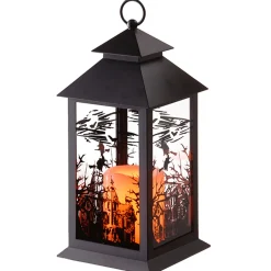 Hot 12 in. Halloween Carved Images of Witches Haunted House Lantern with LED Lights Indoor Decorations