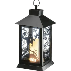 16 in. Halloween Carved Images of Ghosts and Cobwebs Lantern with LED Lights Indoor Decorations