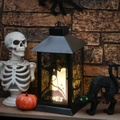 16 in. Halloween Carved Images of Ghosts and Cobwebs Lantern with LED Lights Indoor Decorations