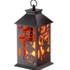 12 in. Halloween Carved Images of Owls Pumpkins Leafless Trees Lantern with LED Lights Indoor Decorations