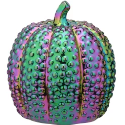 New 10 in. Halloween Ceramic Iridescent Purple Pumpkin Decoration Indoor Decorations
