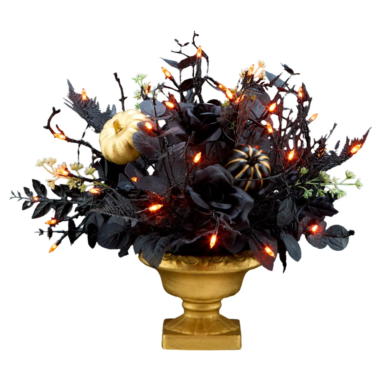 Outlet 16 in. Halloween Chic Eek Black and Gold Centerpiece with LED Lights Indoor Decorations