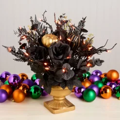 Outlet 16 in. Halloween Chic Eek Black and Gold Centerpiece with LED Lights Indoor Decorations