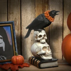 Discount 11 in. Halloween Crow and Skulls Decoration Indoor Decorations