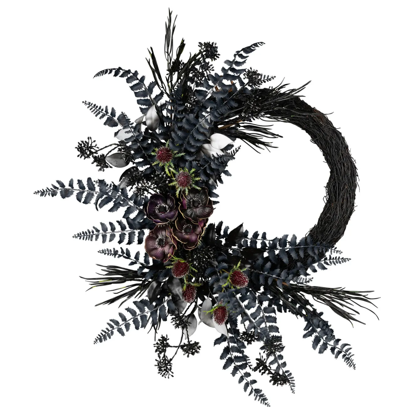 New 18 in. Halloween Deep Purple Fern Sakura Half Wreath Wreaths