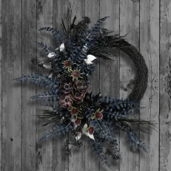 New 18 in. Halloween Deep Purple Fern Sakura Half Wreath Wreaths