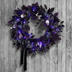 Hot 26 in. Halloween Floral Mini Skull Wreath with LED Lights Wreaths
