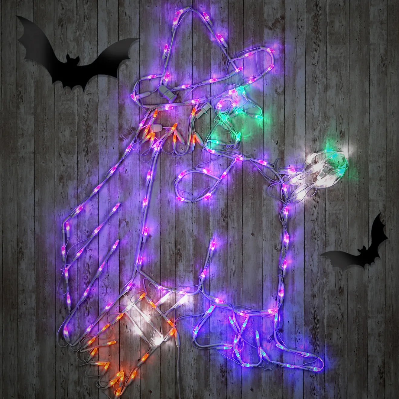Sale 46 in. Halloween Flying Witch Lighted Sign Decoration with LED Lights Sign Decorations