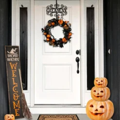Discount 17 in. Halloween Go Away Metal Wreath Hanger Wreaths