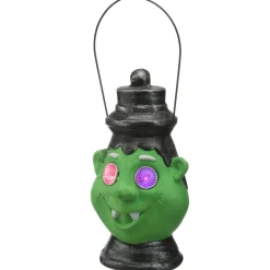 Outlet 12 in. Halloween Green Frankenstein Lantern with LED Lights Indoor Decorations