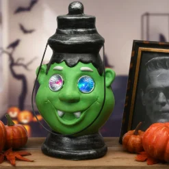 Outlet 12 in. Halloween Green Frankenstein Lantern with LED Lights Indoor Decorations