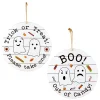 12 in. Halloween Hanging Double Sided Sign, White, Trick or Treat, Out of Candy Indoor Decorations