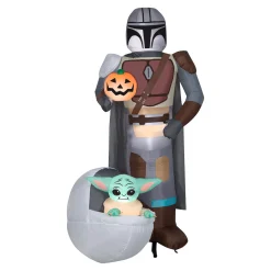 Best 78 in. Halloween Mandalorian and The Child with Pumpkin Airblown Inflatable Decoration Inflatable Decorations