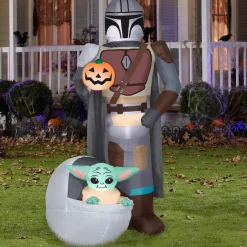 Best 78 in. Halloween Mandalorian and The Child with Pumpkin Airblown Inflatable Decoration Inflatable Decorations