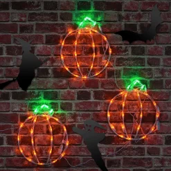 New 14 in. Halloween Mini Pumpkin Trio Lighted Sign Decoration with LED Lights Sign Decorations