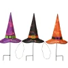 Hot 23 in. Halloween Orange,Black and Purple Witchs Hat Garden Stakes with LED Lights Outdoor Decorations