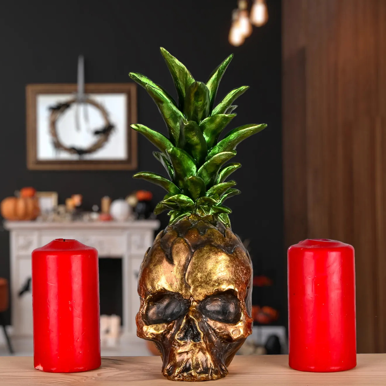 Clearance 14 in. Halloween Pineapple Skull Tabletop Decoration Indoor Decorations