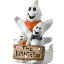 Discount 21 in. Halloween Pre-Lit 3 Ghosts with The Boo Crew Sign Table Decoration and Multi Color LED Lights Indoor Decorations