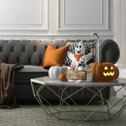 Discount 21 in. Halloween Pre-Lit 3 Ghosts with The Boo Crew Sign Table Decoration and Multi Color LED Lights Indoor Decorations