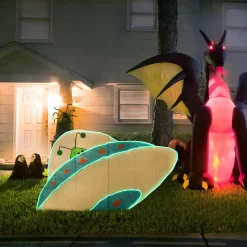 Discount 35 in. Halloween Pre-Lit Alien Spaceship Outdoor Lawn Decoration with LED Lights Outdoor Decorations