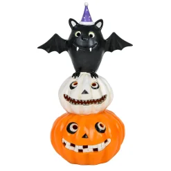 Online 22 in. Halloween Pre-Lit Bat Standing on Pumpkins Tabletop Decoration with LED Lights Indoor Decorations