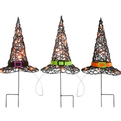 Discount 23 in. Halloween Pre-Lit Black Witchs Hat Garden Stakes Outdoor Decorations