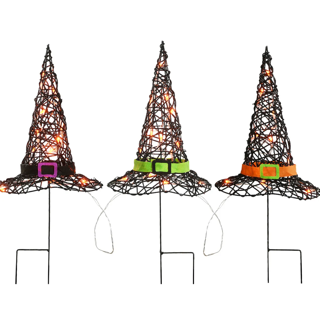 Discount 23 in. Halloween Pre-Lit Black Witchs Hat Garden Stakes Outdoor Decorations