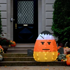 Sale 24 in. Halloween Pre-Lit Candy Corn Frankenstein Outdoor Decoration with LED Lights Outdoor Decorations
