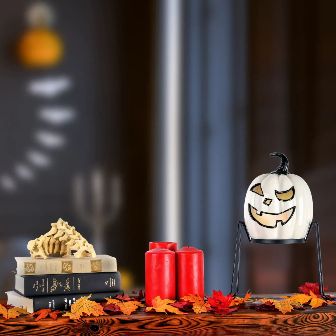 Online 15 in. Halloween Pre-Lit Ghost Pumpkin Tabletop Decoration Indoor Decorations