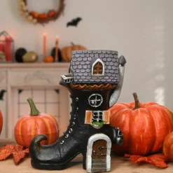 Sale 6 in. Halloween Pre-Lit Haunted Boot House Decoration with LED Lights Indoor Decorations